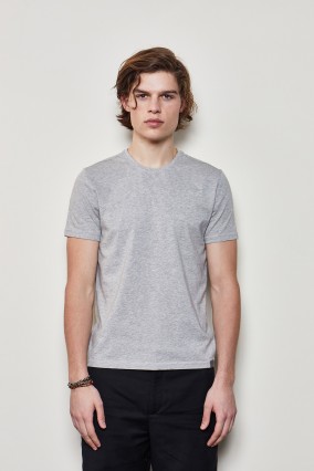 Erkek Gri Bisiklet Yaka 100% Organik Pamuk Basic Tişört