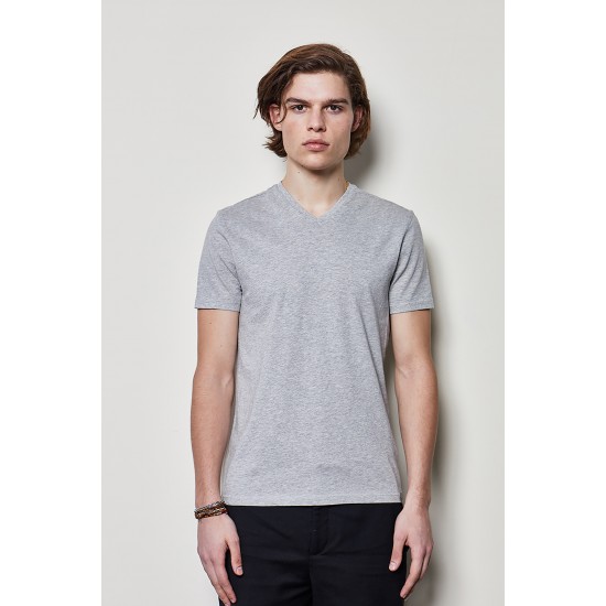 Men Grey 100% Organic Cotton V Neck Basic T-Shirt