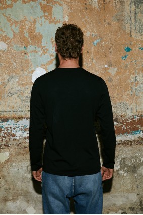 Erkek Siyah Uzun Kollu V Yaka 100% Organik Pamuk Basic T-SHIRT