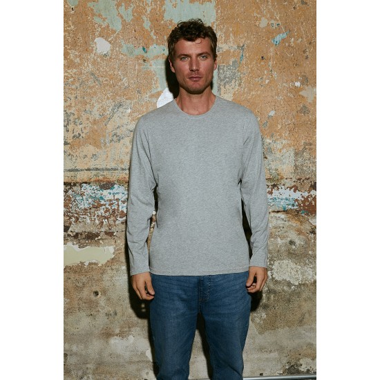 Men Grey 100% Organic Cotton Long Sleeve Round Neck Basic T-Shirt