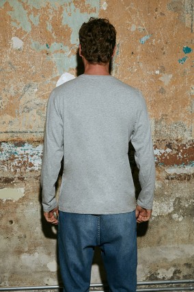 Erkek Gri Uzun Kollu Bisiklet Yaka 100% Organik Pamuk Basic Tişört