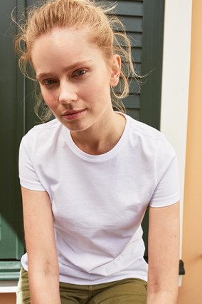 Kadın Beyaz Bisiklet Yaka 100% Organik Pamuk Basic Tişört