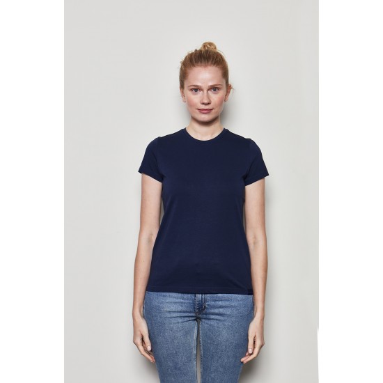 Women Dark Blue 100% Organic Cotton Round Neck Basic T-Shirt