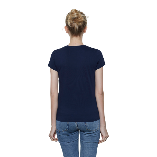 Women Dark Blue 100% Organic Cotton V Neck Basic T-Shirt