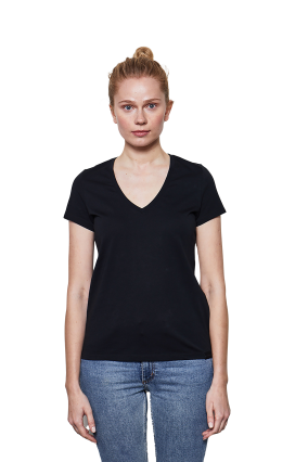 Kadın Siyah V Yaka 100% Organik Pamuk Basic Tişört