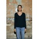 Women Dark Blue 100% Organic Cotton Long Sleeve V Neck Basic T-Shirt