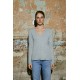 Women Grey 100% Organic Cotton Long Sleeve V Neck Basic T-Shirt